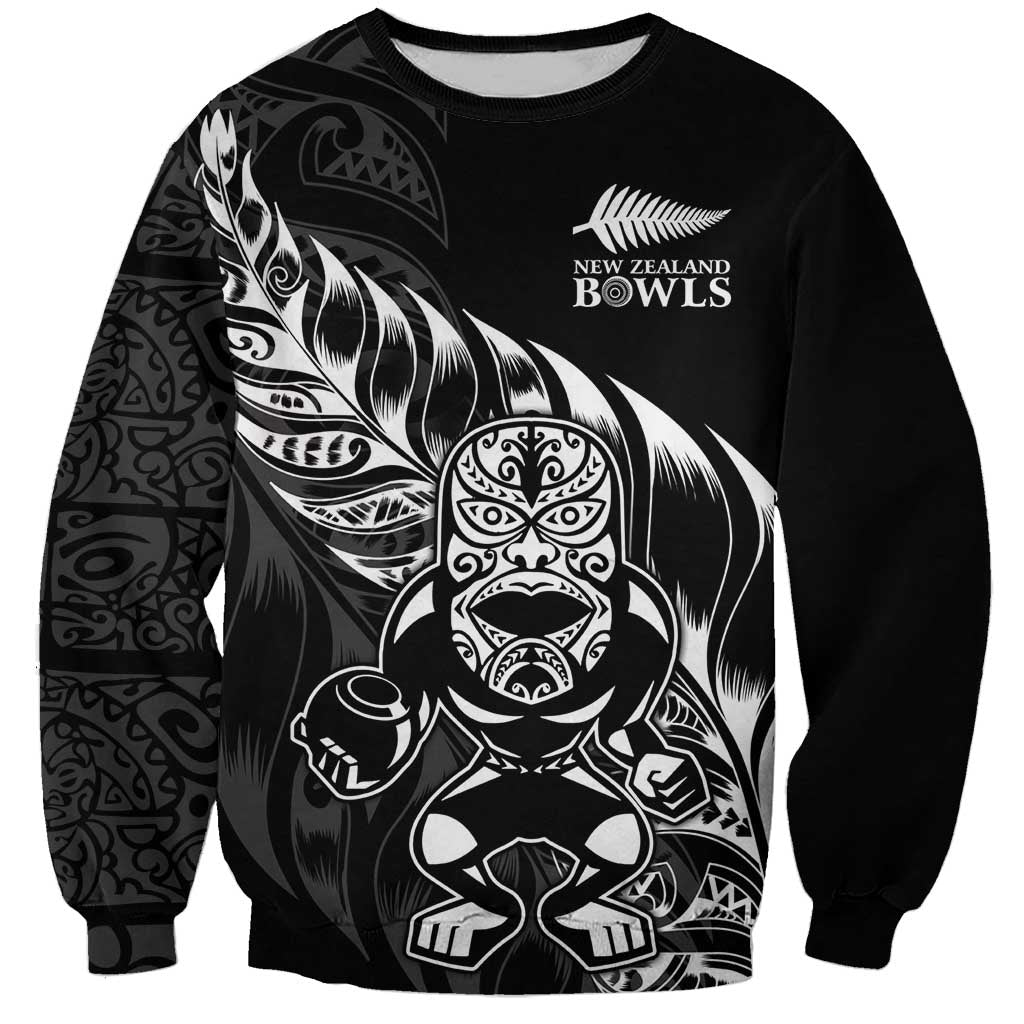 New Zealand Lawn Bowls Custom Sweatshirt Black Maori Warrior Tribal Silver Fern LT9 Unisex Black - Polynesian Pride