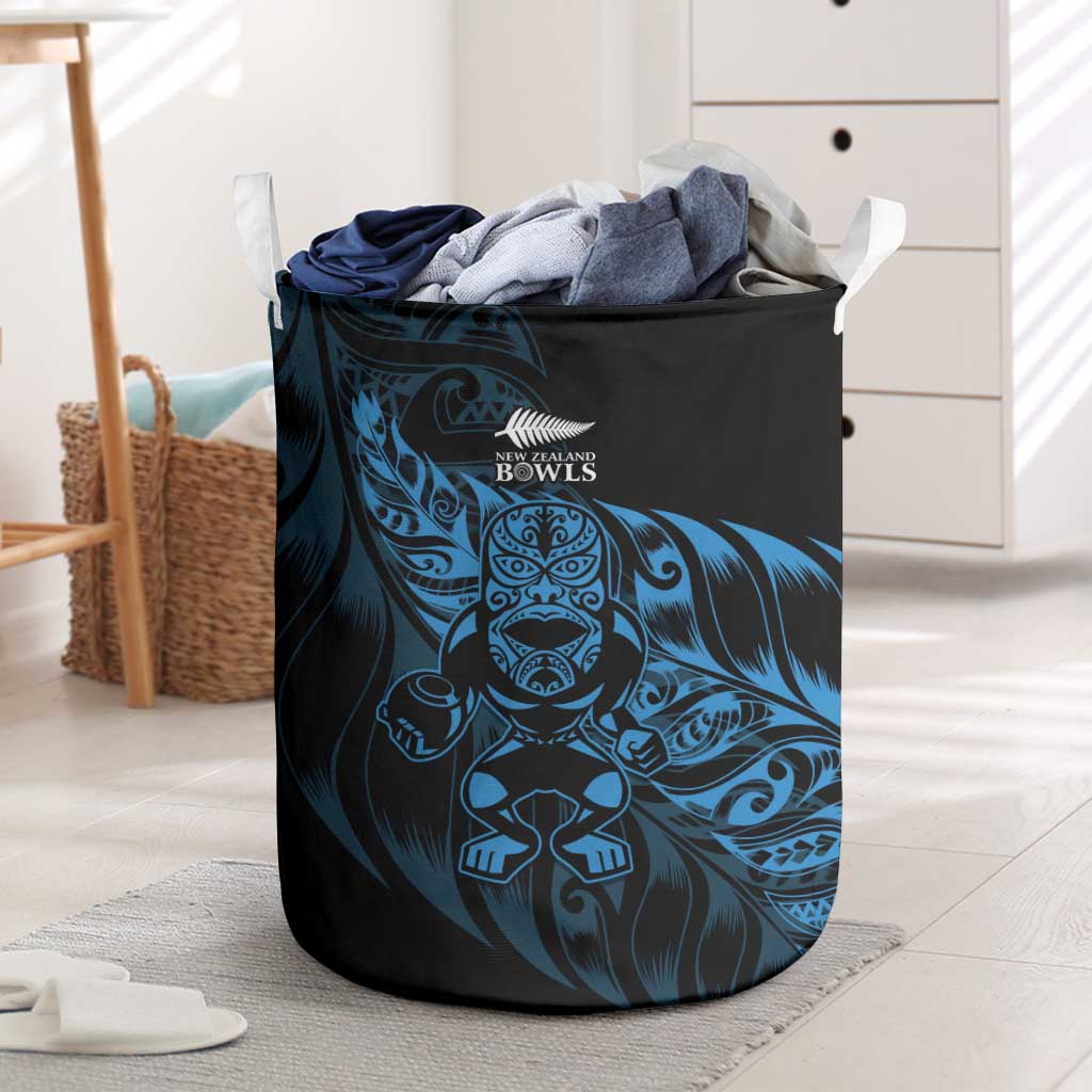 New Zealand Lawn Bowls Laundry Basket Blue Maori Warrior Tribal Silver Fern LT9 Blue - Polynesian Pride