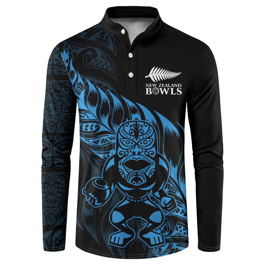 New Zealand Lawn Bowls Custom Button Sweatshirt Blue Maori Warrior Tribal Silver Fern LT9 Blue - Polynesian Pride