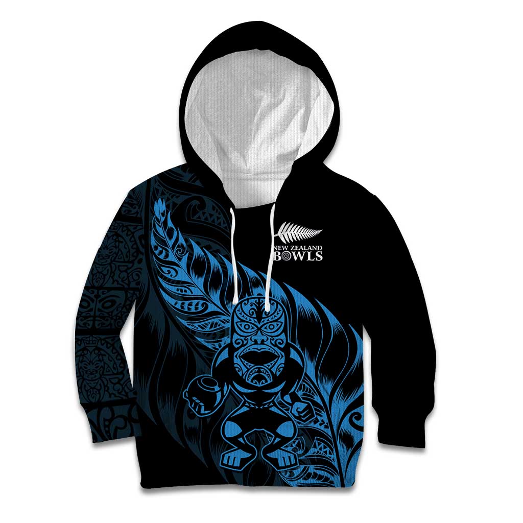 New Zealand Lawn Bowls Custom Kid Hoodie Blue Maori Warrior Tribal Silver Fern LT9 Hoodie Blue - Polynesian Pride