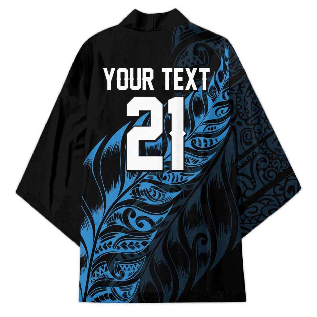 New Zealand Lawn Bowls Custom Kimono Blue Maori Warrior Tribal Silver Fern LT9 - Polynesian Pride