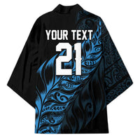 New Zealand Lawn Bowls Custom Kimono Blue Maori Warrior Tribal Silver Fern LT9 - Polynesian Pride