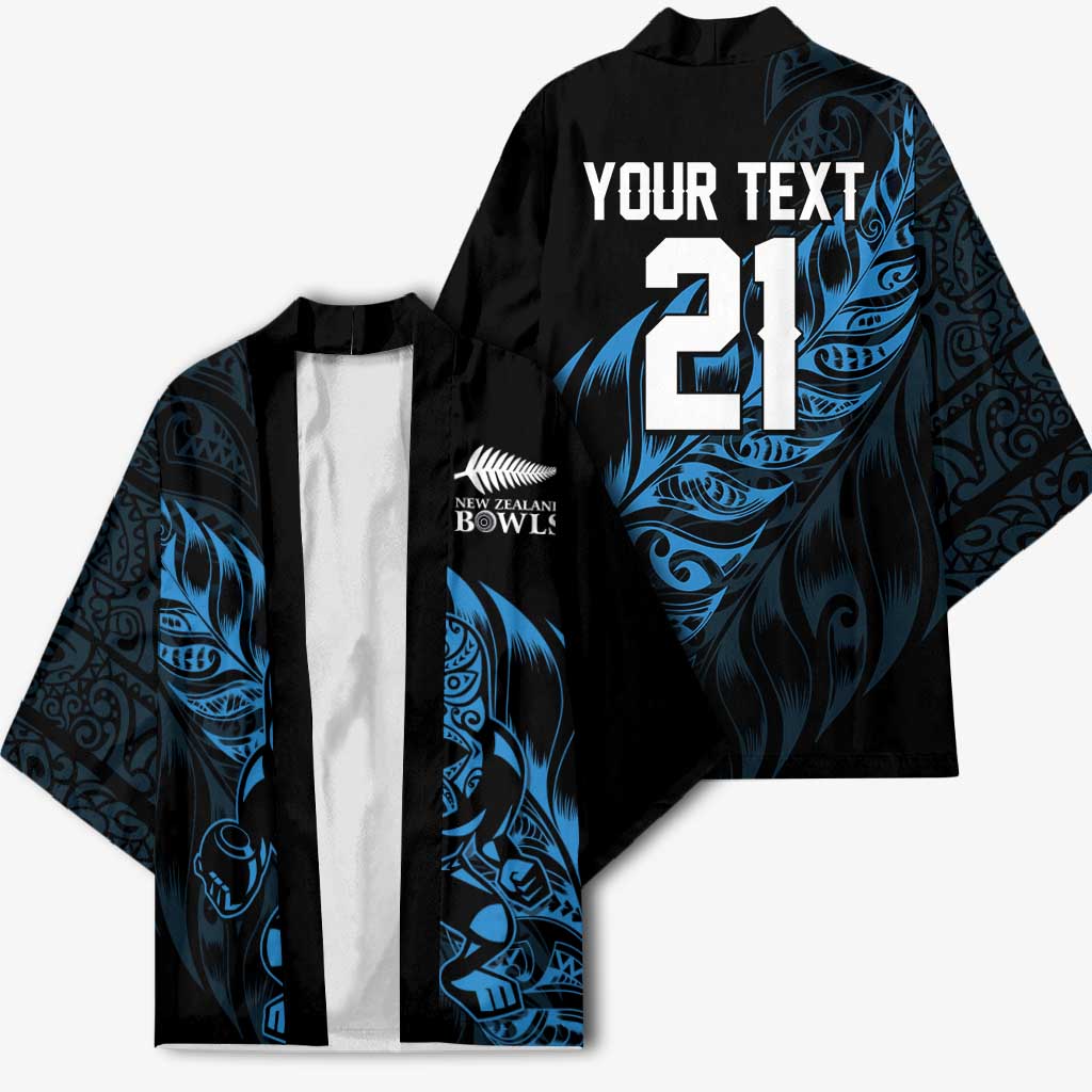 New Zealand Lawn Bowls Custom Kimono Blue Maori Warrior Tribal Silver Fern LT9 - Polynesian Pride