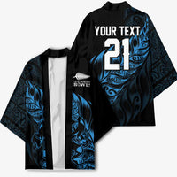 New Zealand Lawn Bowls Custom Kimono Blue Maori Warrior Tribal Silver Fern LT9 - Polynesian Pride