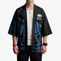 New Zealand Lawn Bowls Custom Kimono Blue Maori Warrior Tribal Silver Fern LT9 - Polynesian Pride