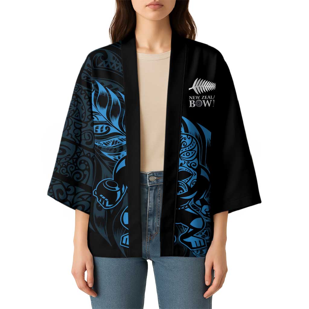 New Zealand Lawn Bowls Custom Kimono Blue Maori Warrior Tribal Silver Fern LT9 - Polynesian Pride