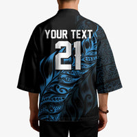 New Zealand Lawn Bowls Custom Kimono Blue Maori Warrior Tribal Silver Fern LT9 - Polynesian Pride