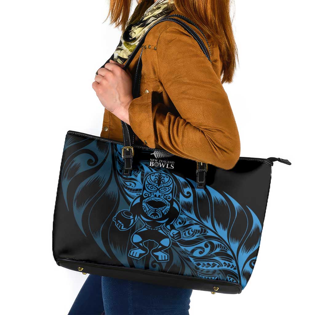 New Zealand Lawn Bowls Leather Tote Bag Blue Maori Warrior Tribal Silver Fern LT9 Blue - Polynesian Pride