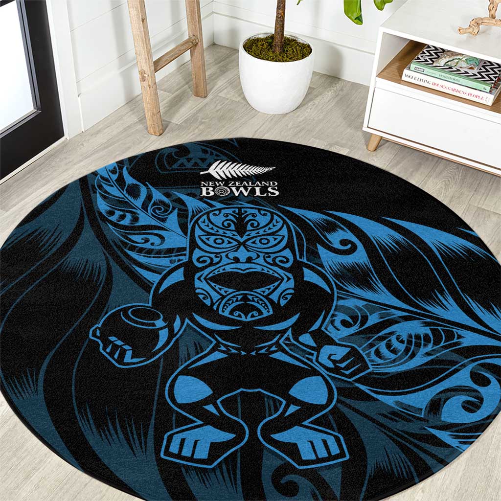 New Zealand Lawn Bowls Round Carpet Blue Maori Warrior Tribal Silver Fern LT9 Blue - Polynesian Pride