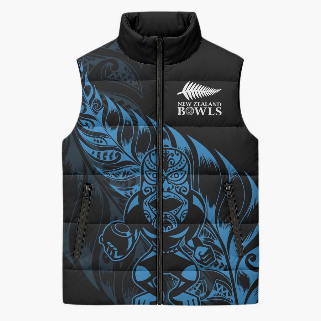 New Zealand Lawn Bowls Custom Sleeveless Puffer Jacket Blue Maori Warrior Tribal Silver Fern LT9 Unisex Blue - Polynesian Pride