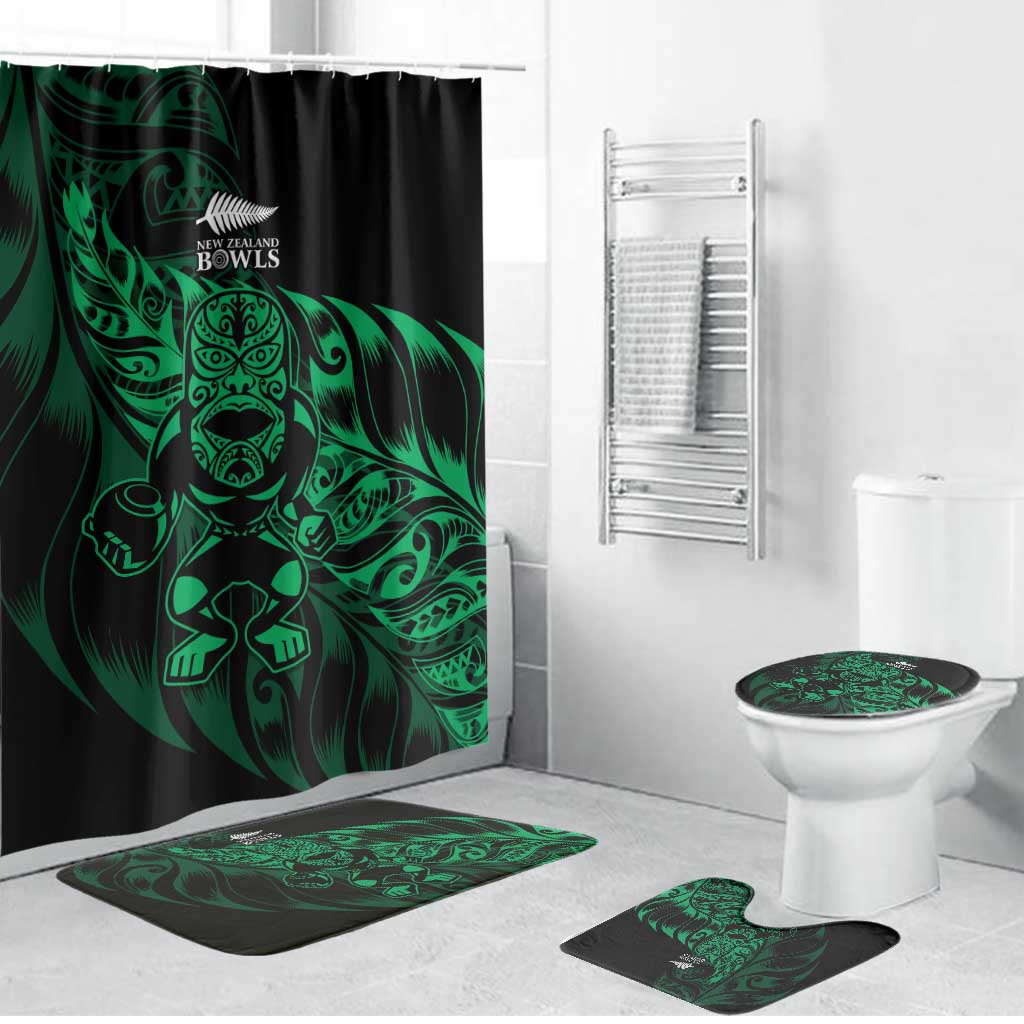 New Zealand Lawn Bowls Bathroom Set Green Maori Warrior Tribal Silver Fern LT9 Bathroom Set (4 pcs) Green - Polynesian Pride