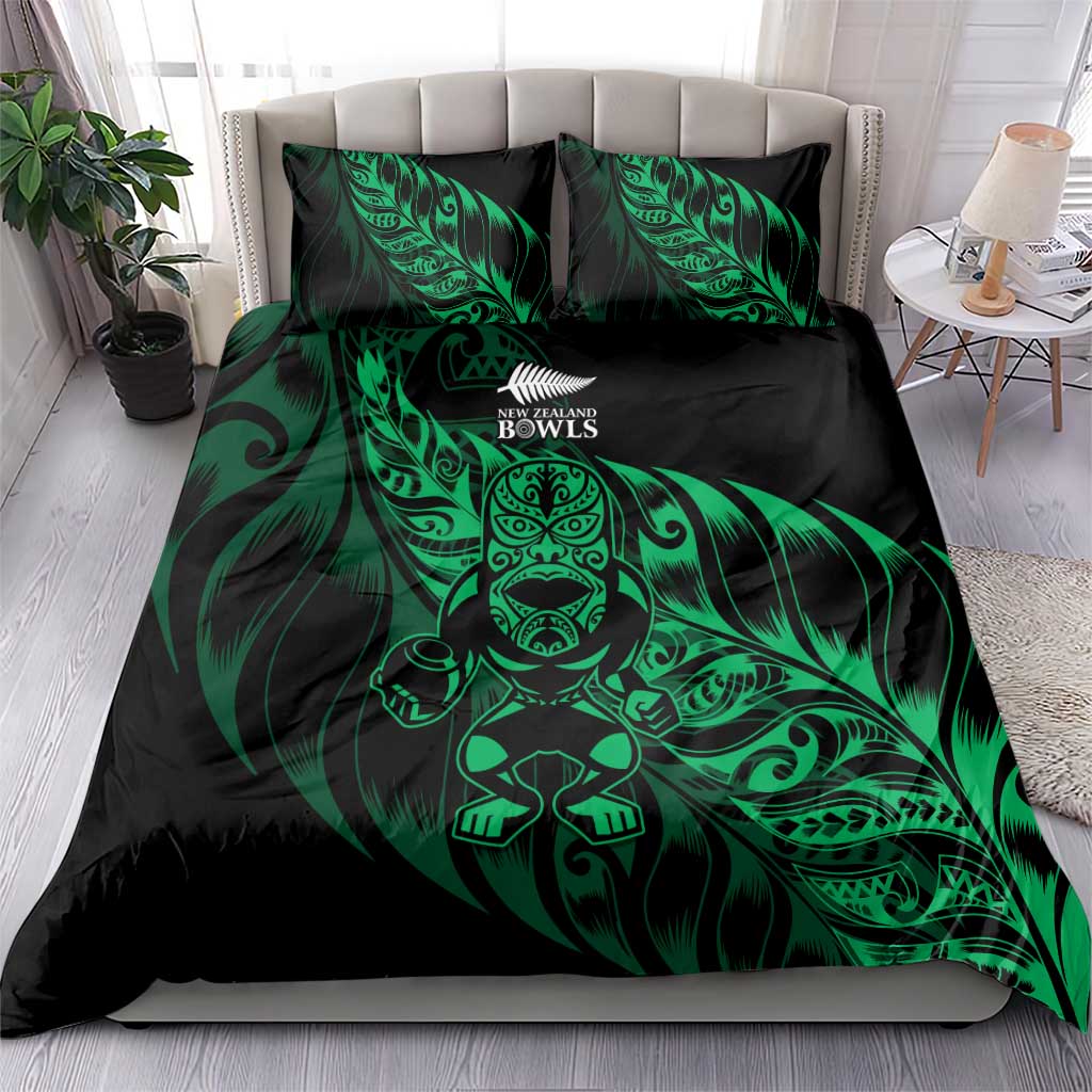 New Zealand Lawn Bowls Bedding Set Green Maori Warrior Tribal Silver Fern LT9 - Polynesian Pride