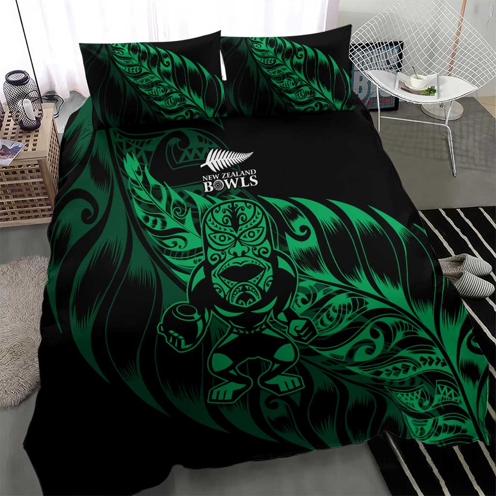 New Zealand Lawn Bowls Bedding Set Green Maori Warrior Tribal Silver Fern LT9 - Polynesian Pride