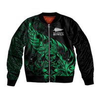 New Zealand Lawn Bowls Custom Bomber Jacket Green Maori Warrior Tribal Silver Fern LT9 Unisex Green - Polynesian Pride