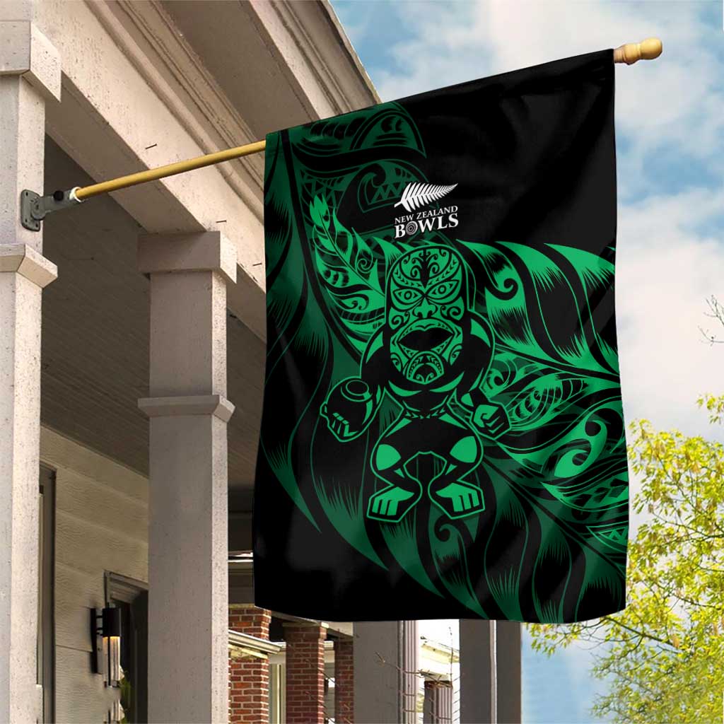 New Zealand Lawn Bowls Garden Flag Green Maori Warrior Tribal Silver Fern LT9 House Flag Green - Polynesian Pride