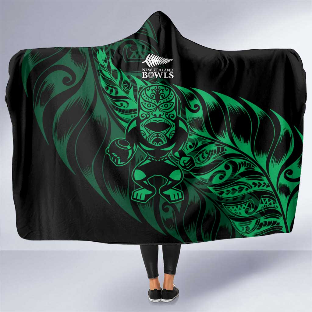 New Zealand Lawn Bowls Hooded Blanket Green Maori Warrior Tribal Silver Fern LT9 One Size Green - Polynesian Pride