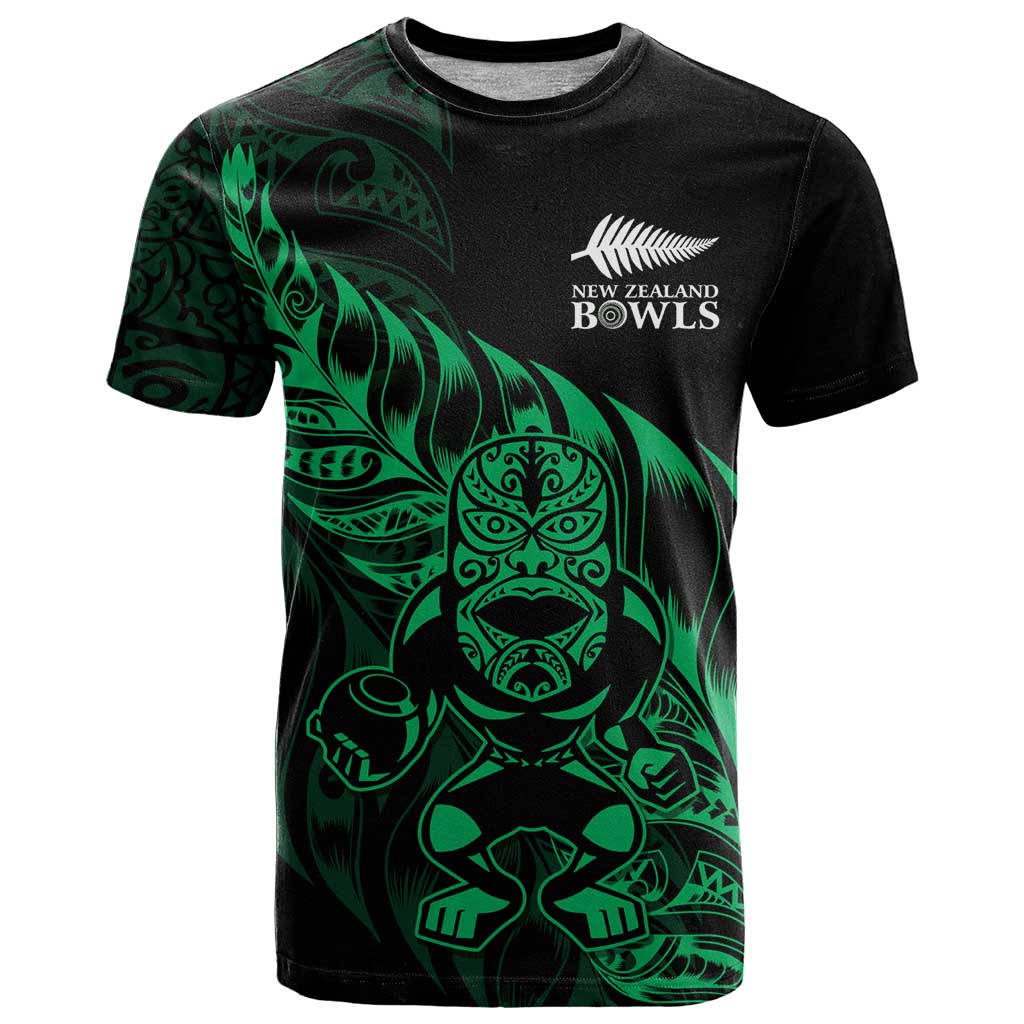New Zealand Lawn Bowls Custom T Shirt Green Maori Warrior Tribal Silver Fern LT9 Green - Polynesian Pride