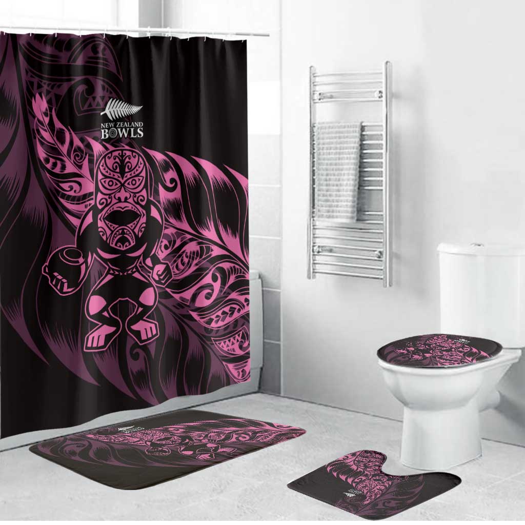New Zealand Lawn Bowls Bathroom Set Pink Maori Warrior Tribal Silver Fern LT9 Bathroom Set (4 pcs) Pink - Polynesian Pride