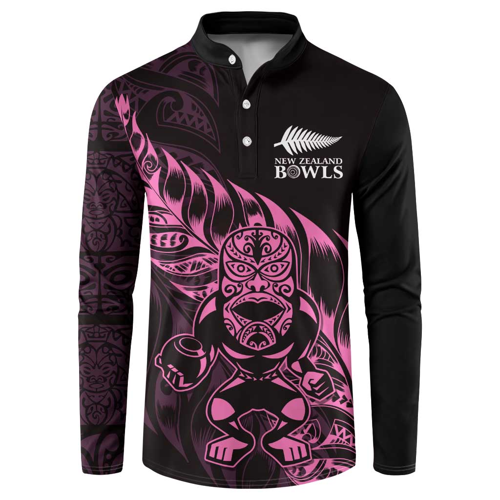 New Zealand Lawn Bowls Custom Button Sweatshirt Pink Maori Warrior Tribal Silver Fern LT9 Pink - Polynesian Pride