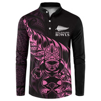 New Zealand Lawn Bowls Custom Button Sweatshirt Pink Maori Warrior Tribal Silver Fern LT9 Pink - Polynesian Pride
