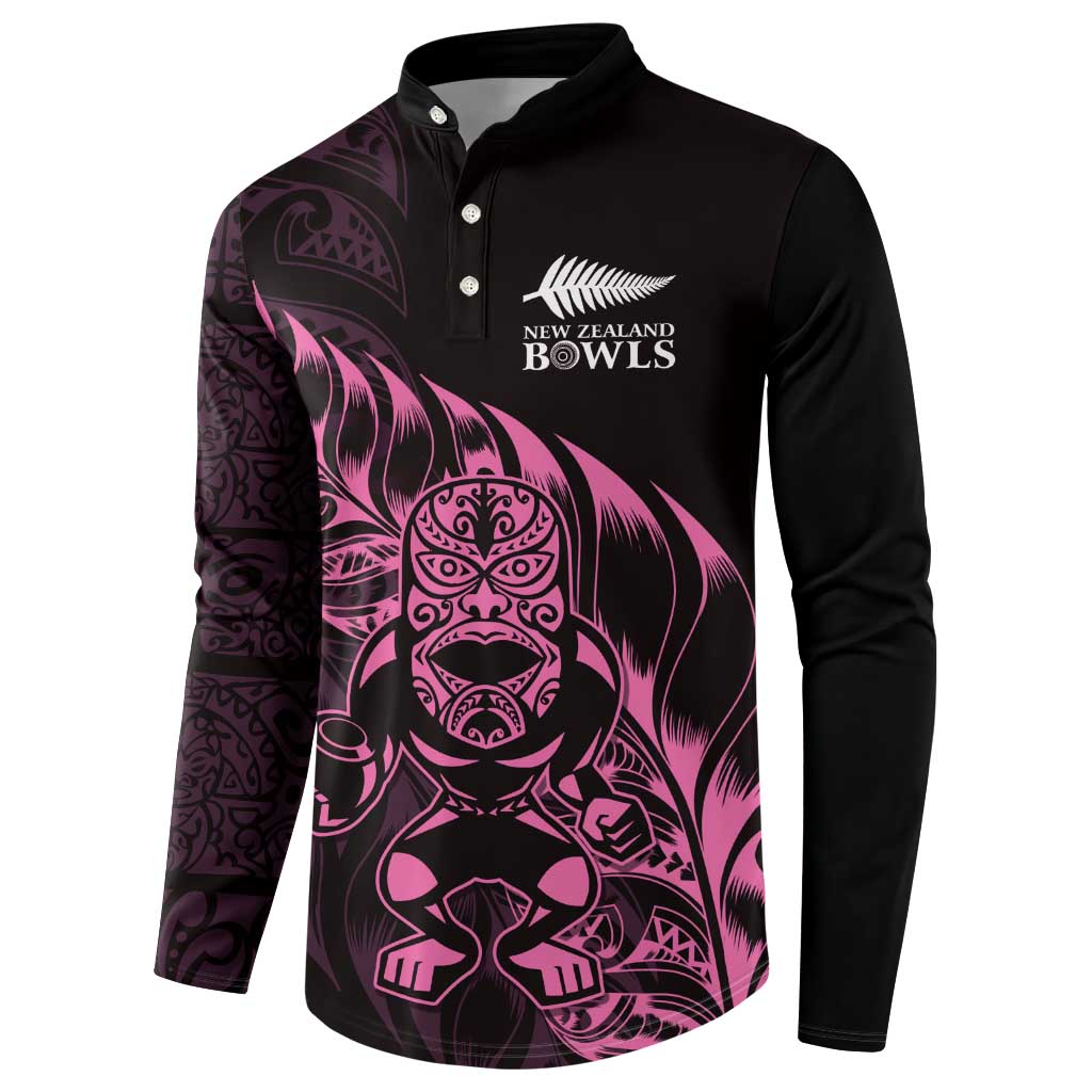 New Zealand Lawn Bowls Custom Button Sweatshirt Pink Maori Warrior Tribal Silver Fern LT9 - Polynesian Pride