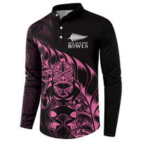 New Zealand Lawn Bowls Custom Button Sweatshirt Pink Maori Warrior Tribal Silver Fern LT9 - Polynesian Pride