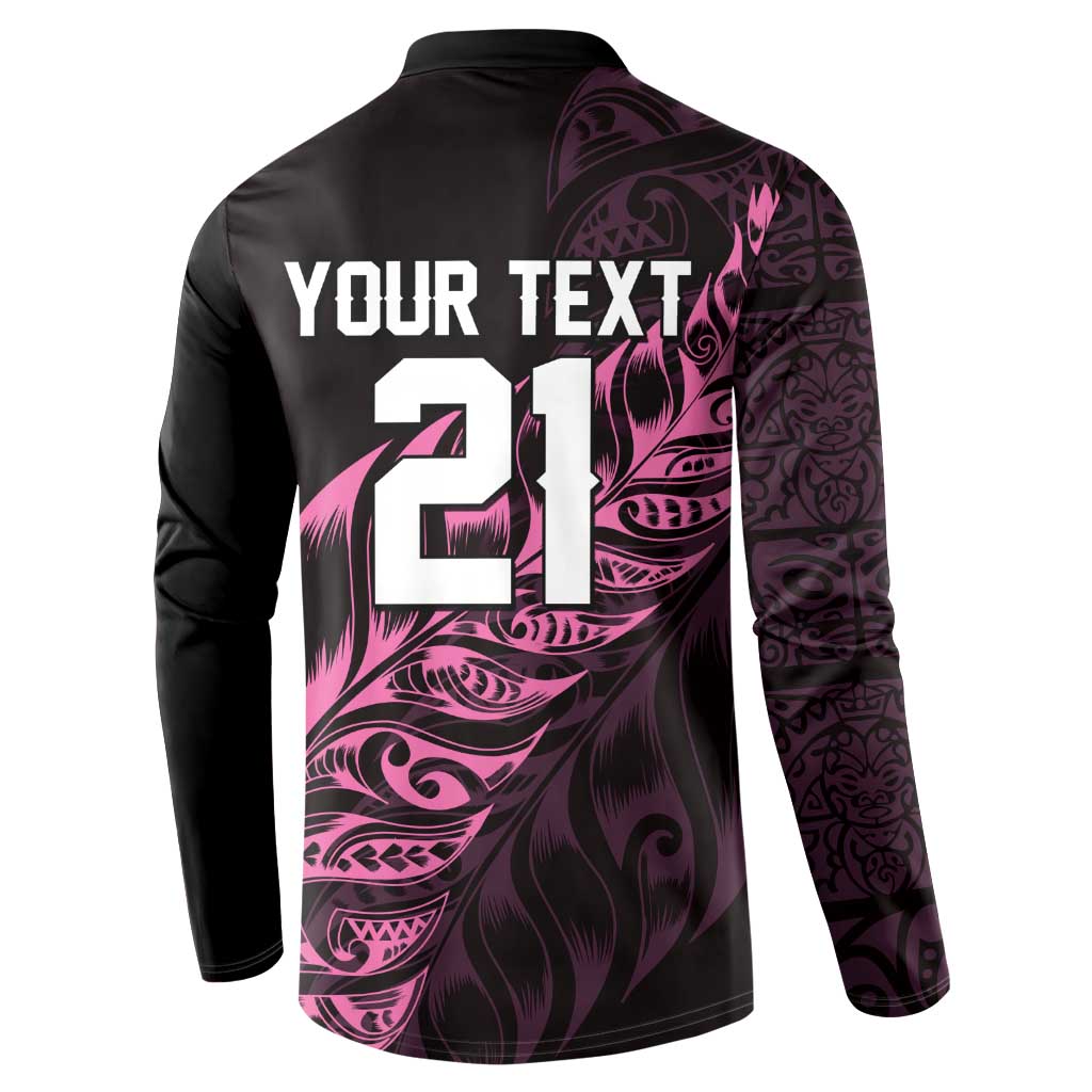 New Zealand Lawn Bowls Custom Button Sweatshirt Pink Maori Warrior Tribal Silver Fern LT9 - Polynesian Pride