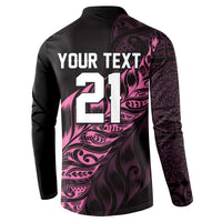 New Zealand Lawn Bowls Custom Button Sweatshirt Pink Maori Warrior Tribal Silver Fern LT9 - Polynesian Pride