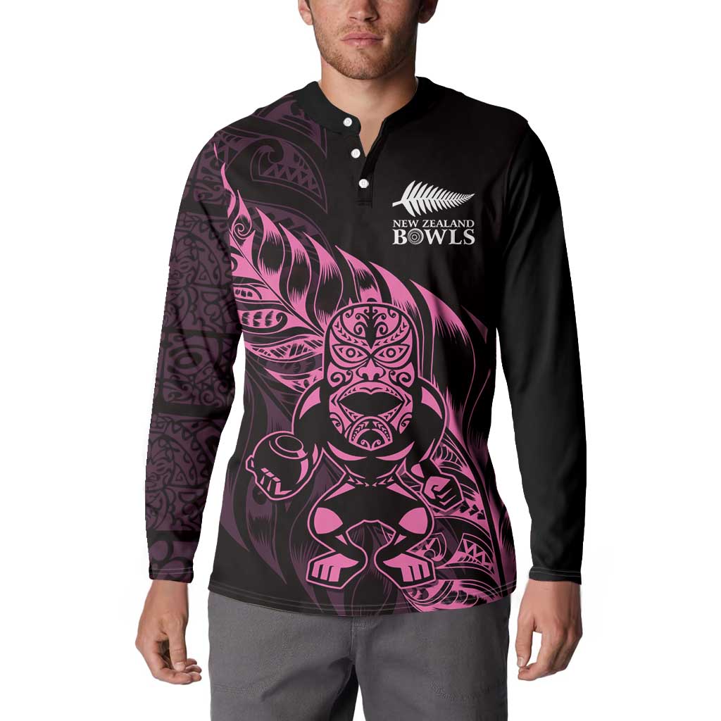 New Zealand Lawn Bowls Custom Button Sweatshirt Pink Maori Warrior Tribal Silver Fern LT9 - Polynesian Pride