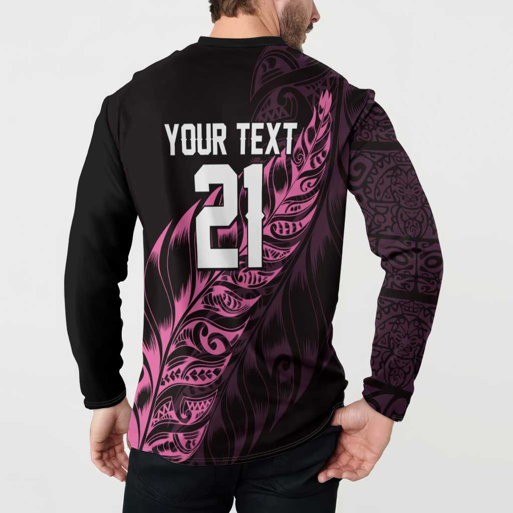 New Zealand Lawn Bowls Custom Button Sweatshirt Pink Maori Warrior Tribal Silver Fern LT9 - Polynesian Pride