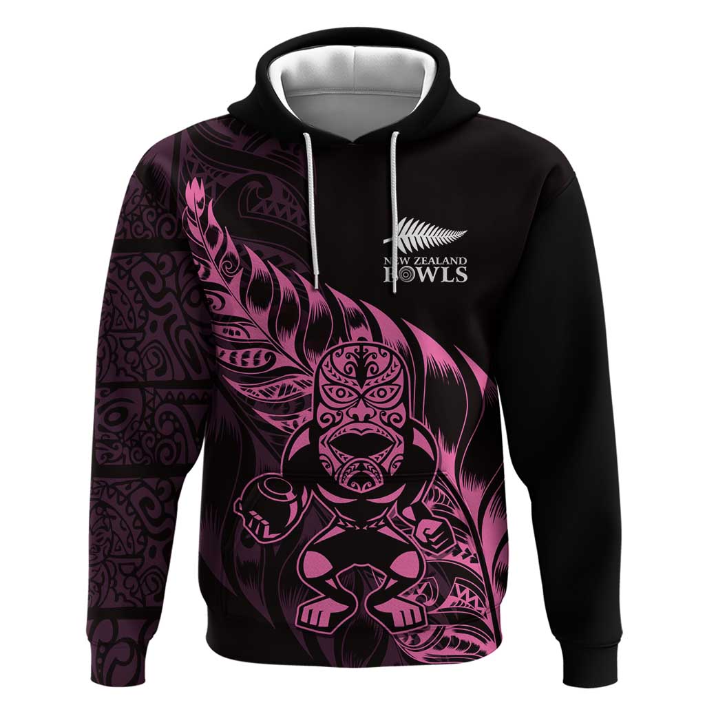 New Zealand Lawn Bowls Custom Hoodie Pink Maori Warrior Tribal Silver Fern LT9 Pullover Hoodie Pink - Polynesian Pride