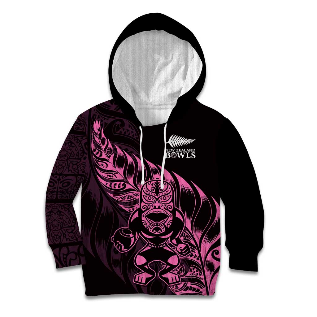 New Zealand Lawn Bowls Custom Kid Hoodie Pink Maori Warrior Tribal Silver Fern LT9 Hoodie Pink - Polynesian Pride