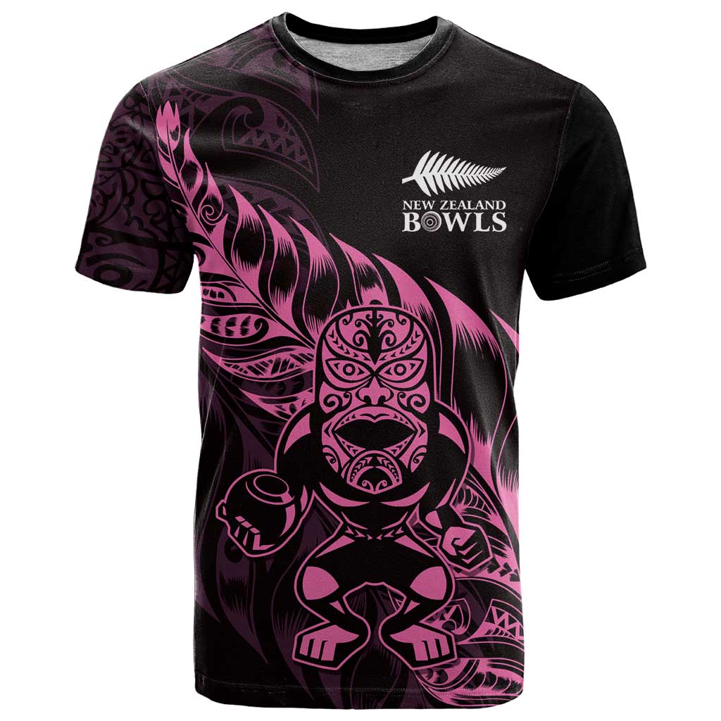 New Zealand Lawn Bowls Custom T Shirt Pink Maori Warrior Tribal Silver Fern LT9 Pink - Polynesian Pride