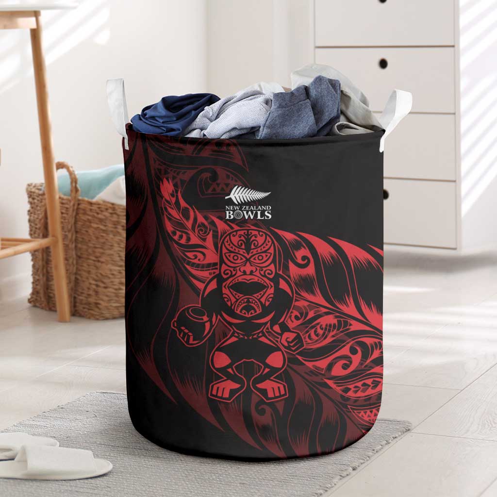 New Zealand Lawn Bowls Laundry Basket Red Maori Warrior Tribal Silver Fern LT9 Red - Polynesian Pride