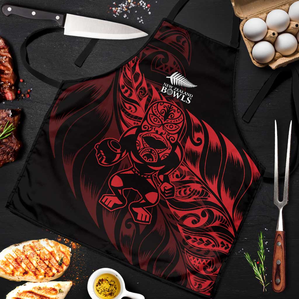 New Zealand Lawn Bowls Apron Red Maori Warrior Tribal Silver Fern LT9 Red - Polynesian Pride