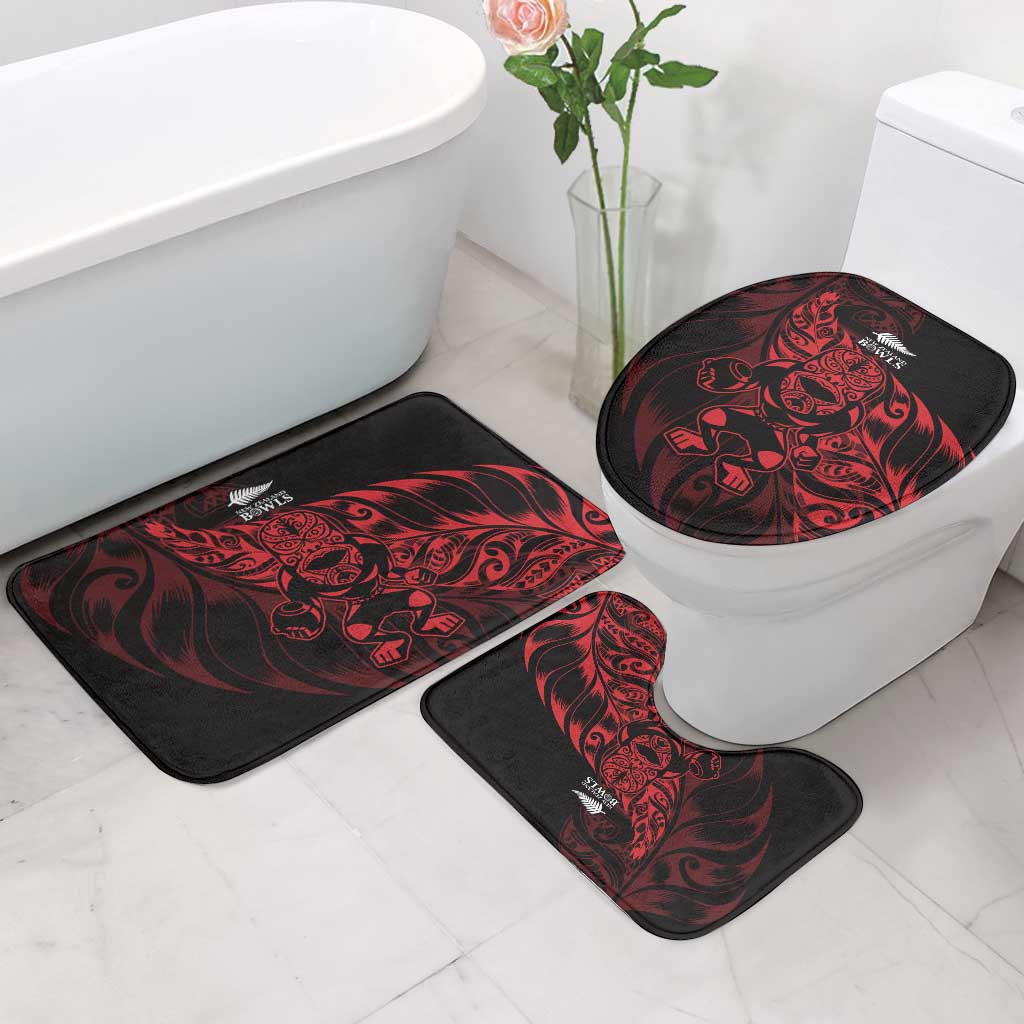 New Zealand Lawn Bowls Bathroom Set Red Maori Warrior Tribal Silver Fern LT9 - Polynesian Pride