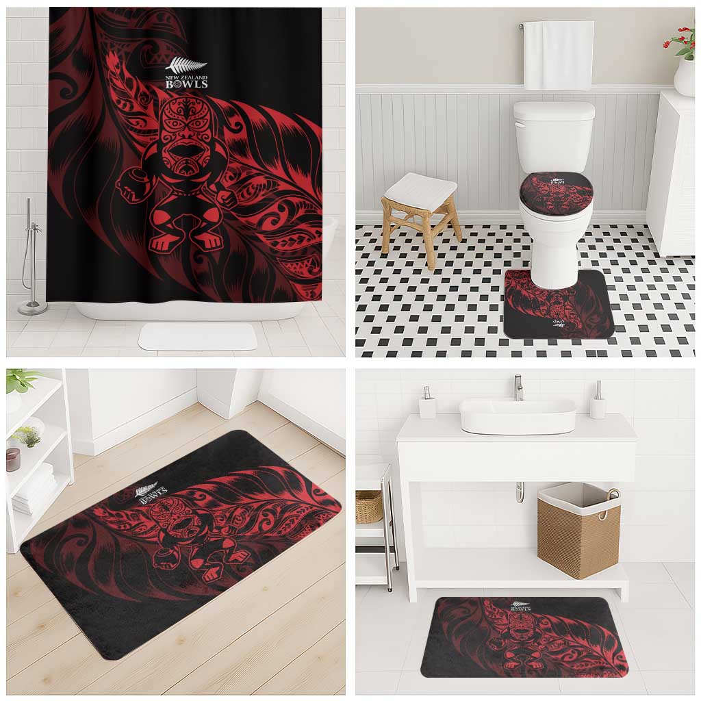 New Zealand Lawn Bowls Bathroom Set Red Maori Warrior Tribal Silver Fern LT9 - Polynesian Pride