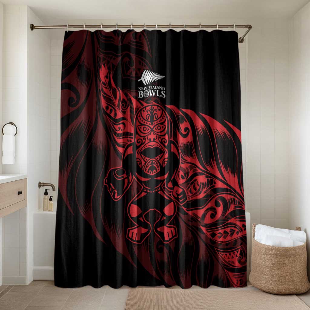 New Zealand Lawn Bowls Bathroom Set Red Maori Warrior Tribal Silver Fern LT9 Shower Curtain Only Red - Polynesian Pride
