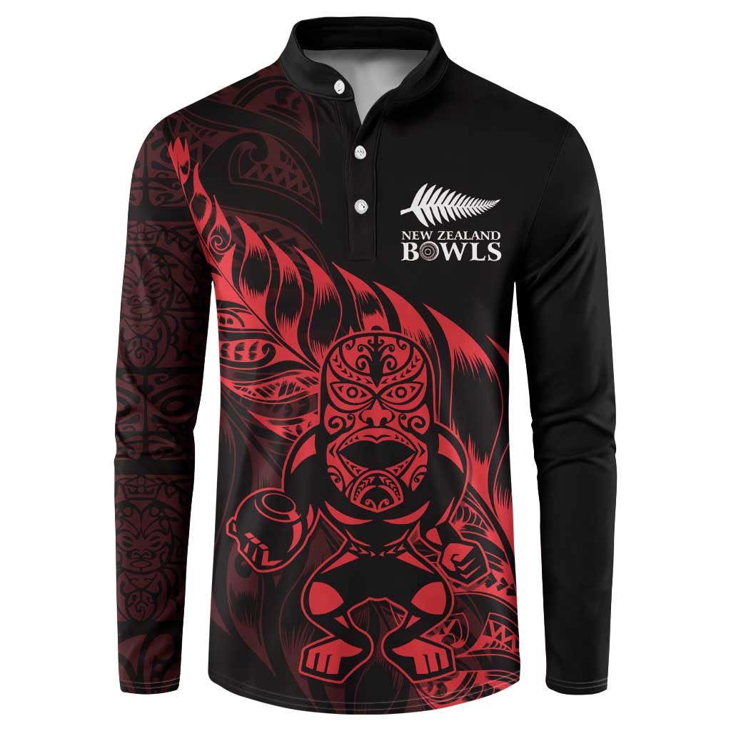 New Zealand Lawn Bowls Custom Button Sweatshirt Red Maori Warrior Tribal Silver Fern LT9 Red - Polynesian Pride