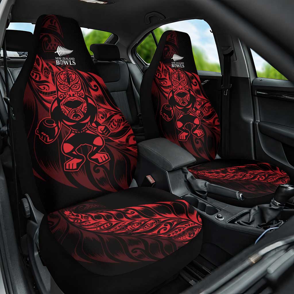 New Zealand Lawn Bowls Car Seat Cover Red Maori Warrior Tribal Silver Fern LT9 One Size Red - Polynesian Pride