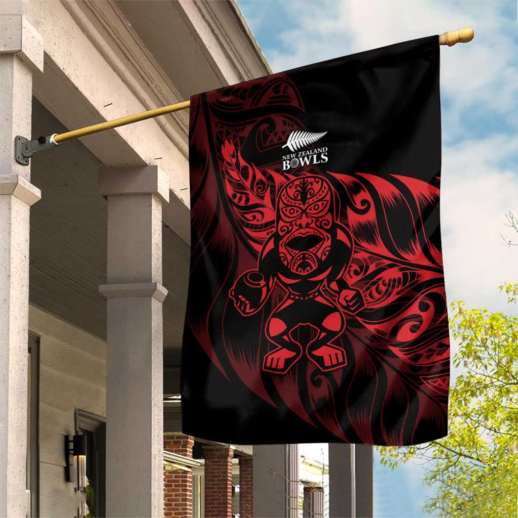 New Zealand Lawn Bowls Garden Flag Red Maori Warrior Tribal Silver Fern LT9 House Flag Red - Polynesian Pride