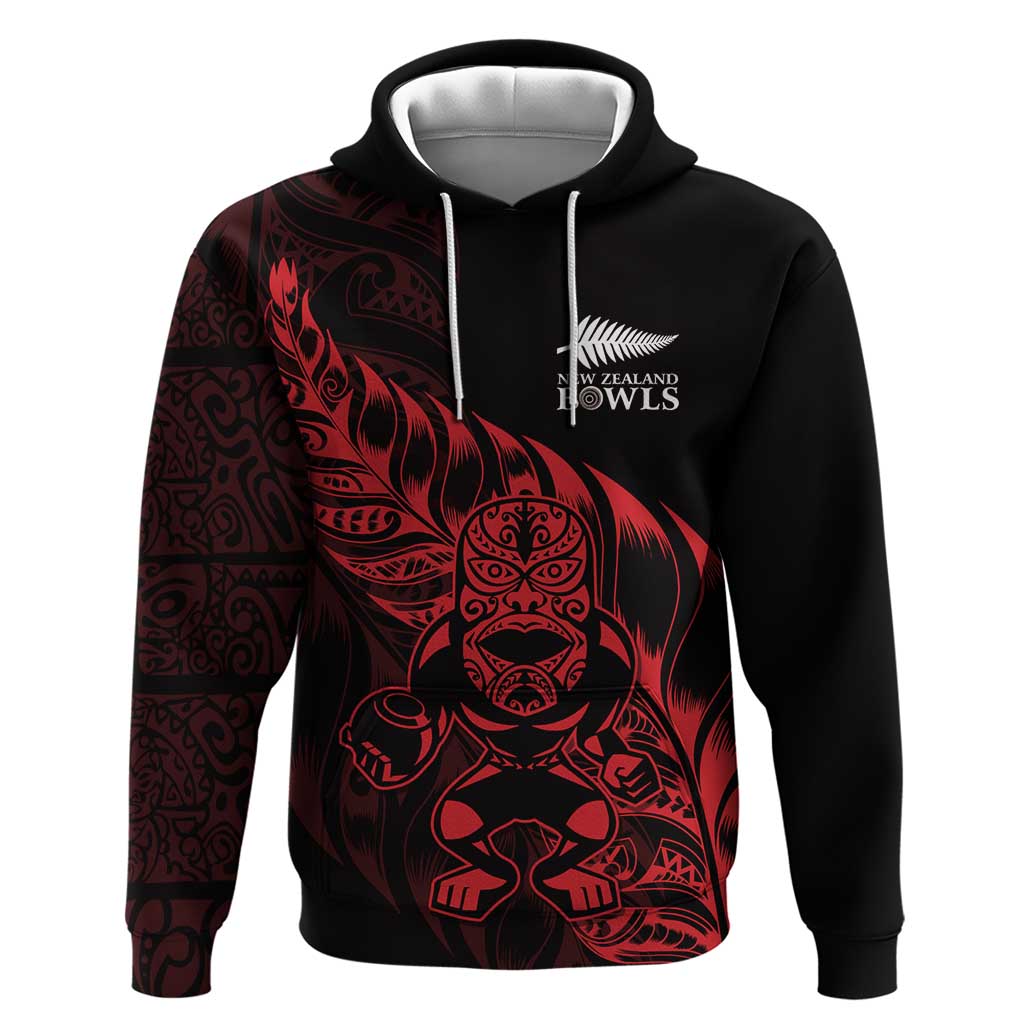 New Zealand Lawn Bowls Custom Hoodie Red Maori Warrior Tribal Silver Fern LT9 Pullover Hoodie Red - Polynesian Pride