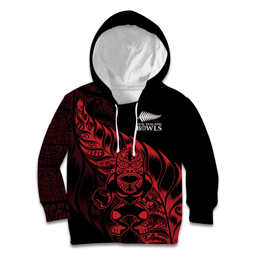 New Zealand Lawn Bowls Custom Kid Hoodie Red Maori Warrior Tribal Silver Fern LT9 Hoodie Red - Polynesian Pride