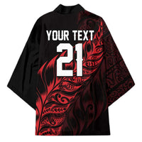 New Zealand Lawn Bowls Custom Kimono Red Maori Warrior Tribal Silver Fern LT9 - Polynesian Pride