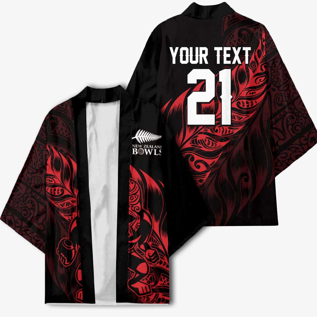 New Zealand Lawn Bowls Custom Kimono Red Maori Warrior Tribal Silver Fern LT9 - Polynesian Pride