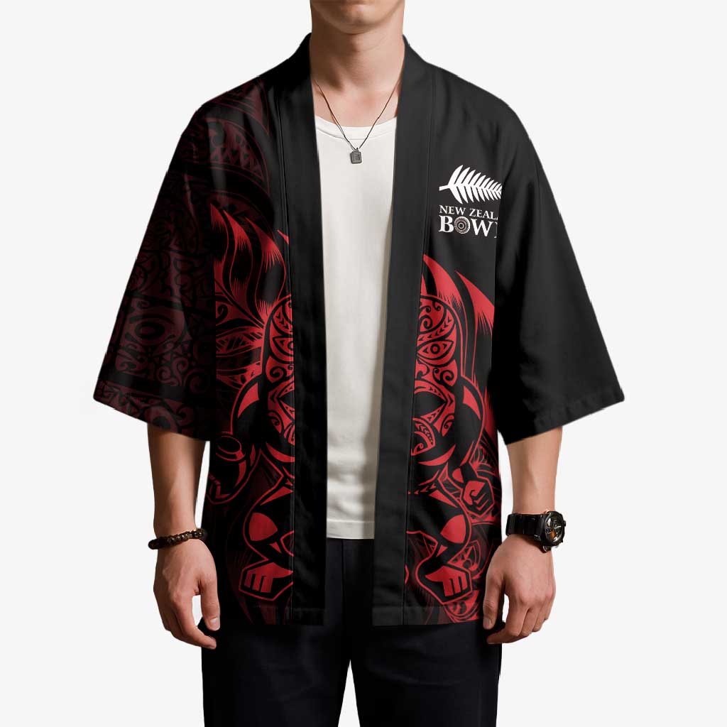 New Zealand Lawn Bowls Custom Kimono Red Maori Warrior Tribal Silver Fern LT9 - Polynesian Pride