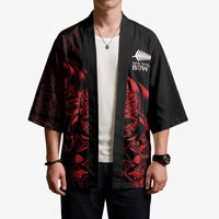 New Zealand Lawn Bowls Custom Kimono Red Maori Warrior Tribal Silver Fern LT9 - Polynesian Pride