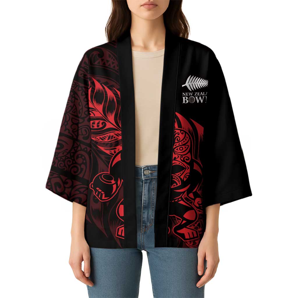 New Zealand Lawn Bowls Custom Kimono Red Maori Warrior Tribal Silver Fern LT9 - Polynesian Pride