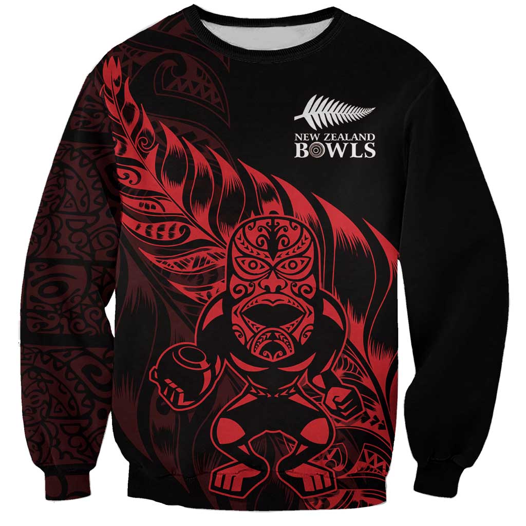 New Zealand Lawn Bowls Custom Sweatshirt Red Maori Warrior Tribal Silver Fern LT9 Unisex Red - Polynesian Pride