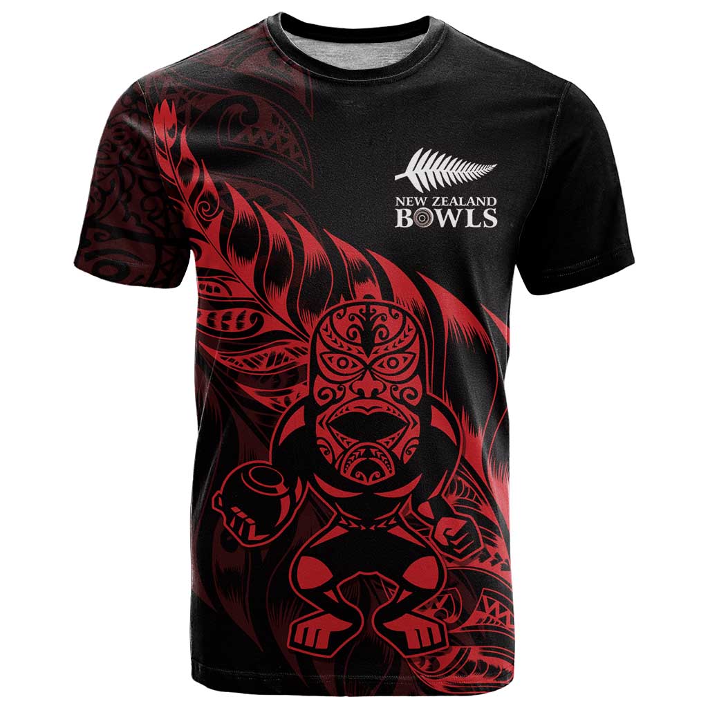 New Zealand Lawn Bowls Custom T Shirt Red Maori Warrior Tribal Silver Fern LT9 Red - Polynesian Pride